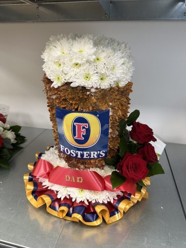 Pint of Beer Funeral Tribute funeral flowers by Welwyn Florist