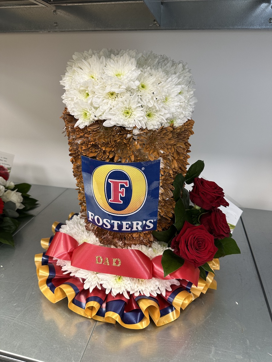 Pint Of Beer Funeral Tribute Pint of Beer Funeral Tribute funeral flowers by Welwyn Florist